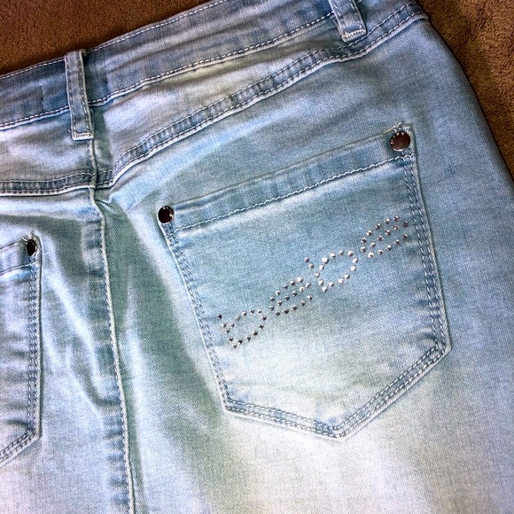 BEBE DENIM RHINESTONE SKIRT - Picture 3 of 5